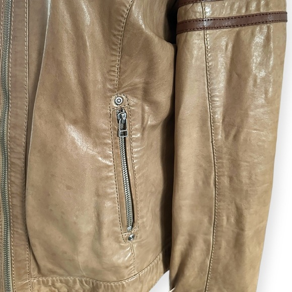 Danier Ladies Tan Leather Moto Jacket - Size Large - Picture 7 of 13